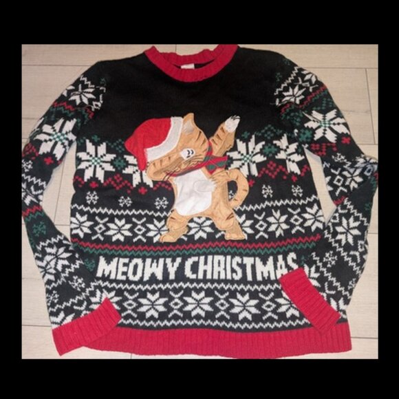 Womens Cat - Meowy Ugly Christmas Sweater Size XL - Picture 1 of 5